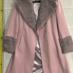 bebe Pink Trench Coat with Faux-Fur Collar and Cuffs 4033